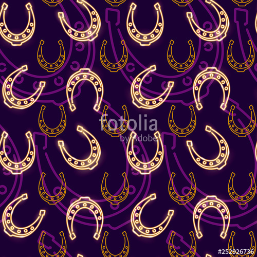 500x500 Seamless Pattern With Neon Gold Horseshoes On Dark Purple