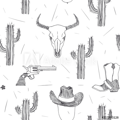 Vector Seamless Pattern With Wild West Symbols Isolated On White 500x500 Vector Seamless Pattern With Wild West Symbols Isolated On White