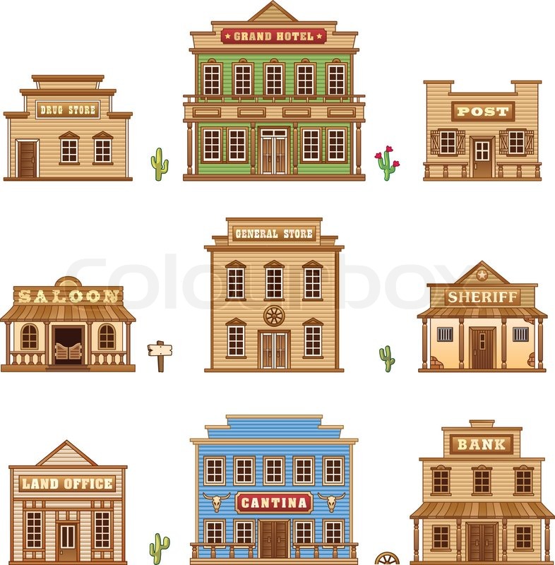 786x800 Wild West Buildings Set For Game Level Stock Vector Colourbox