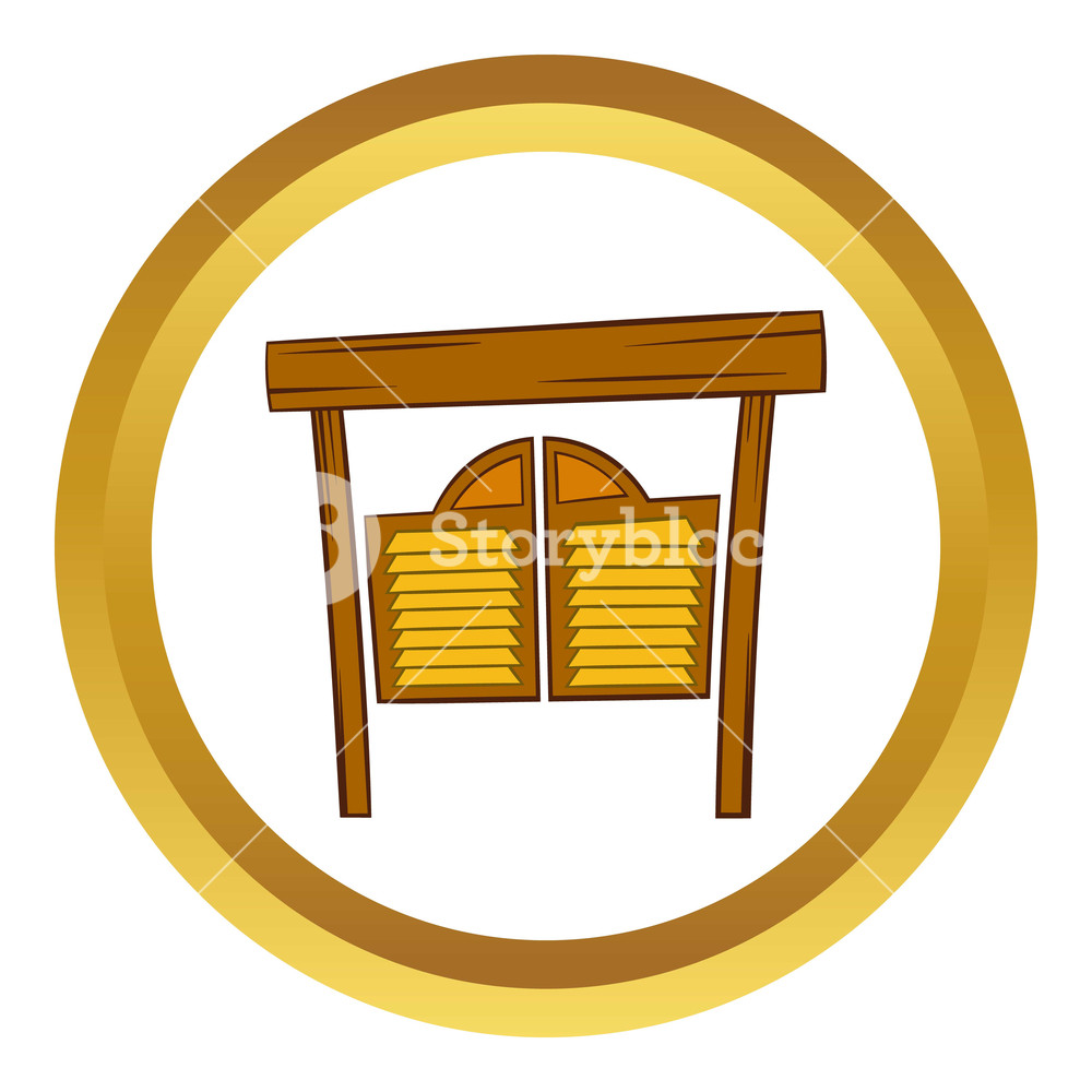 1000x1000 Doors In Western Saloon Vector Icon In Golden Circle, Cartoon