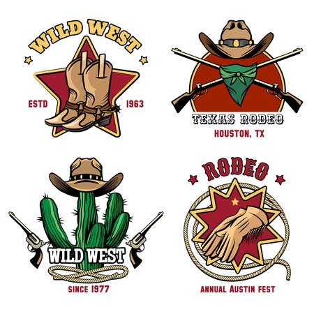 450x450 Retro Cowboy Rodeo Emblem Set Hat And American Badge Western