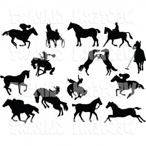 300x300 Vector Western Clip Art Of A Digital Collage Of Horse Silhouettes
