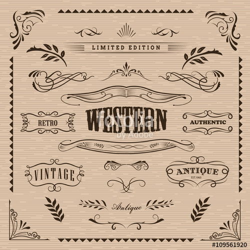 500x500 Western Frame Hand Drawn Banners Vintage Badge Vector Stock Image