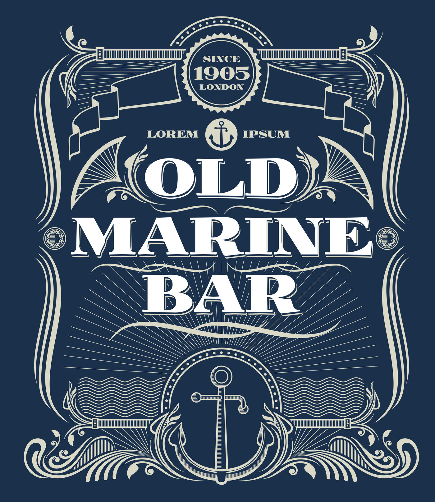 1400x1615 Vintage Border Western Vector Frame, Old Marine Bar Label