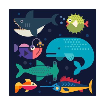 Sea Life Big Fish Whale, Shark, Swordfish, Fish Vector Flat 400x400 Sea Life Big Fish Whale, Shark, Swordfish, Fish Vector Flat