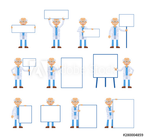 500x477 Big Set Of Old Professor Characters Posing With Different Blank