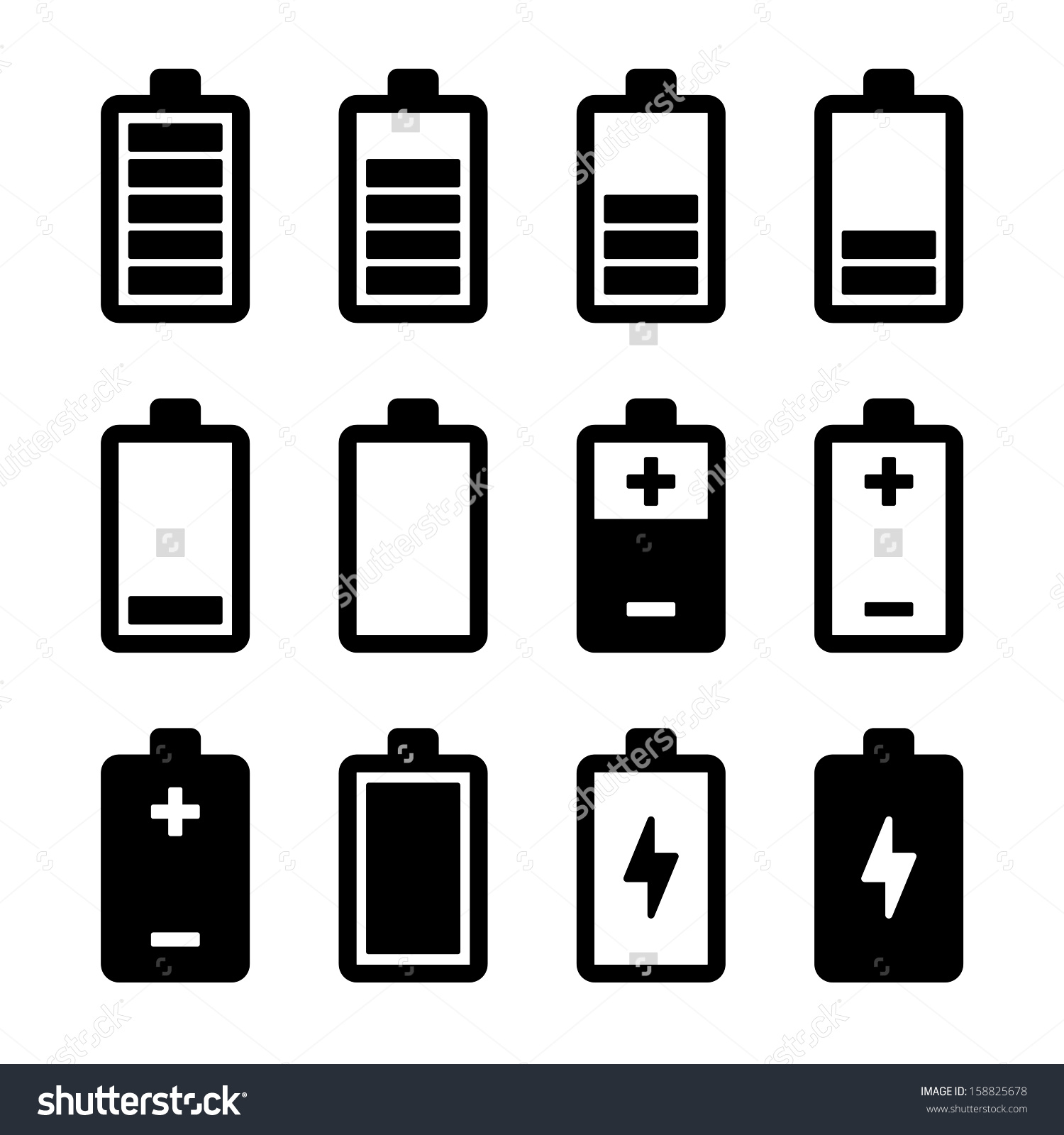 1500x1600 Battery Icons Set Stock Vector Shutterstock