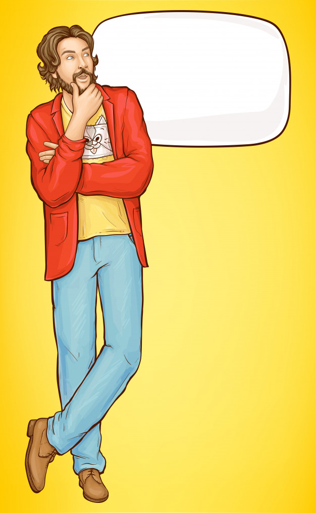 626x1017 Bearded Pensive Hipster Man Whats Up To Something Vector Free