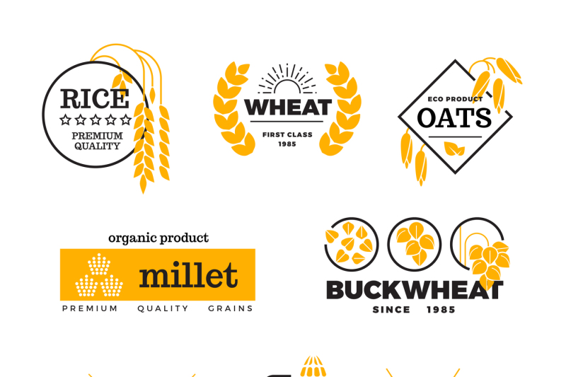 800x533 Organic Wheat Grain Farming Agriculture Vector Logo Set