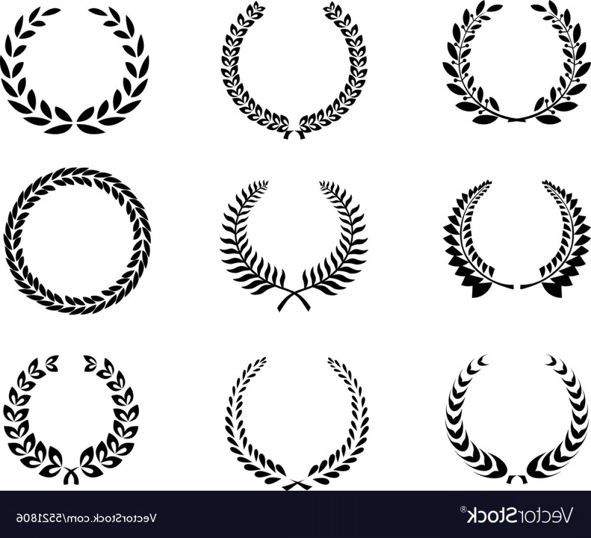 1200x1092 Set Silhouette Circular Laurel Foliate And Wheat Vector Wallkeeper