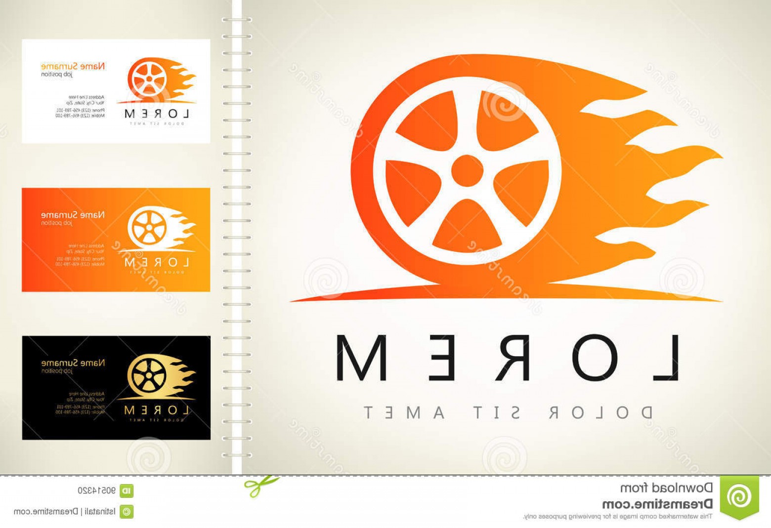 1560x1069 Stock Illustration Wheel Fire Flame Logo Vector Business Card