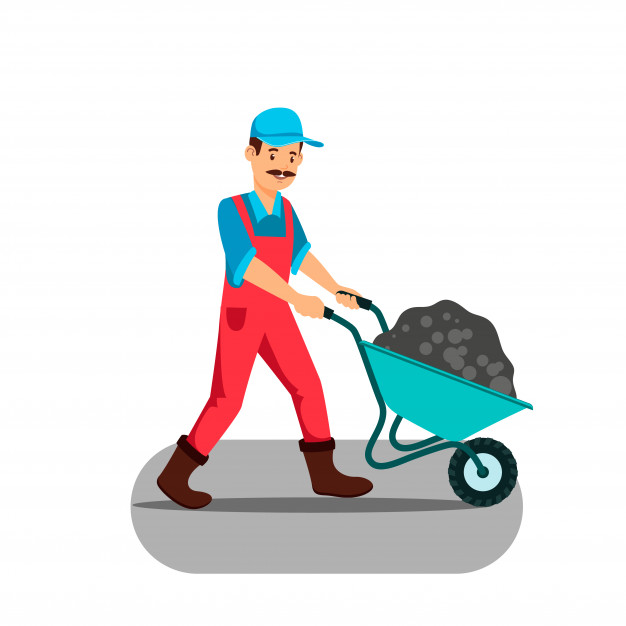 626x626 Man Pushing Full Wheelbarrow Vector Illustration Vector Premium