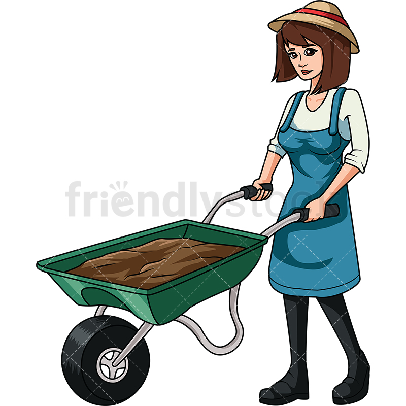 800x800 Female Farmer With Wheelbarrow Cartoon Vector Clipart