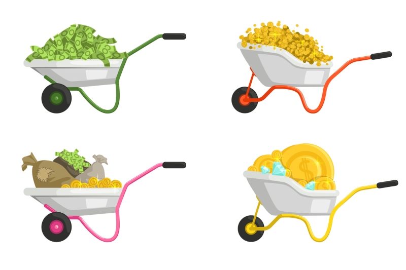 800x533 Illustrations Of Wheelbarrow With Money Vector Set