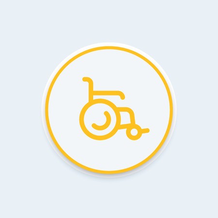450x450 Wheelchair Icon, Wheelchair Pictogram, Round Line Icon, Vector
