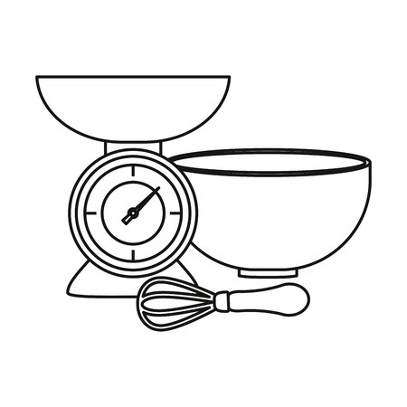 450x450 Kitchen Scale Bowl And Whisk Vector Illustration Thin Line