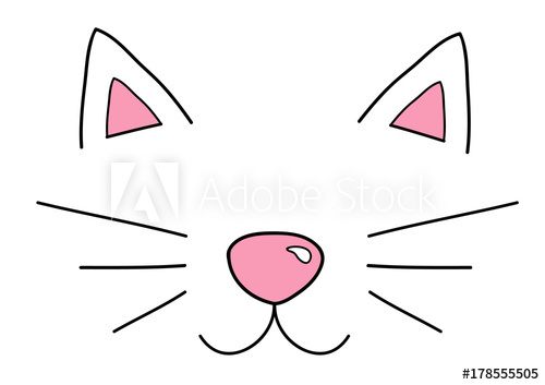 500x353 Cute Cat Head Vector Illustration Doodle Drawing, Cat Snout, Ears