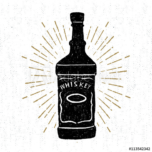 500x500 Hand Drawn Icon With A Textured Whiskey Bottle Vector Illustration