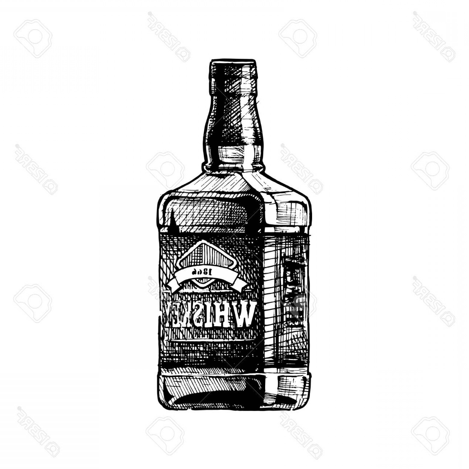 1560x1560 Photostock Vector Bottle Of Whiskey Vector Hand Drawn Illustration