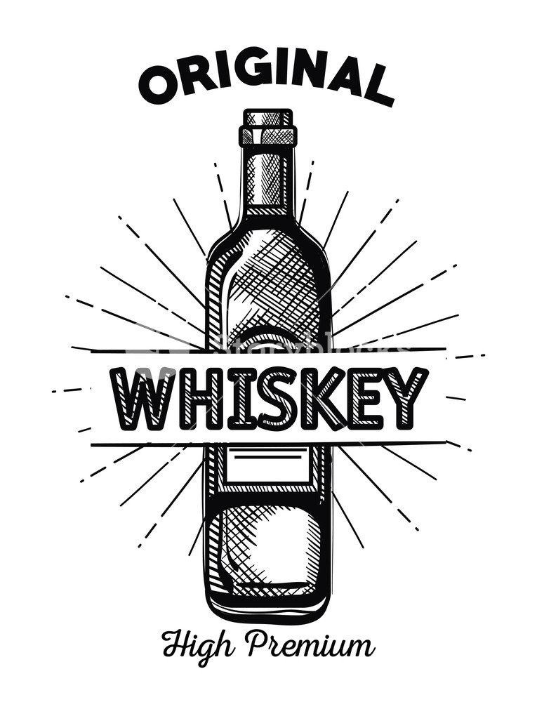 765x1000 Best Whiskey Bottle Drawn Label Vector Illustration Design Royalty
