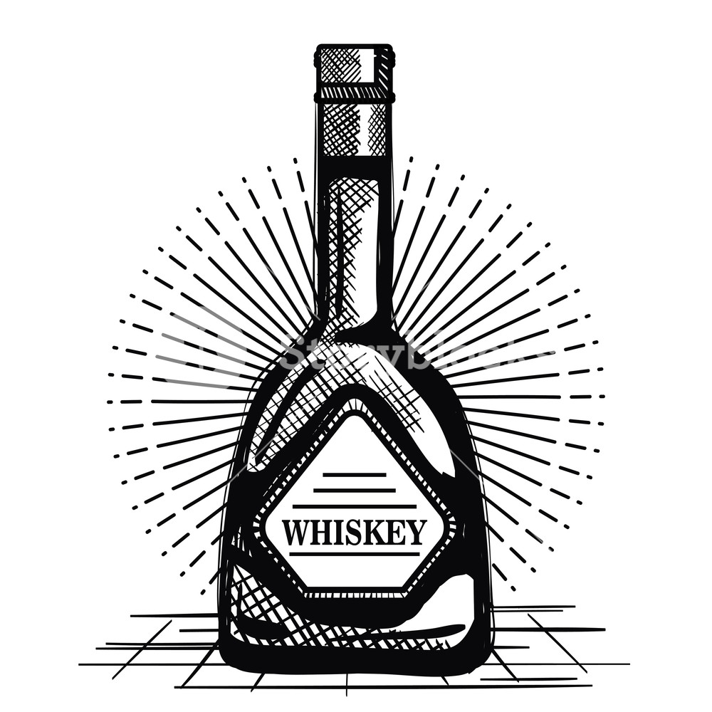 1000x1000 Best Whiskey Bottle Drawn Label Vector Illustration Design Royalty