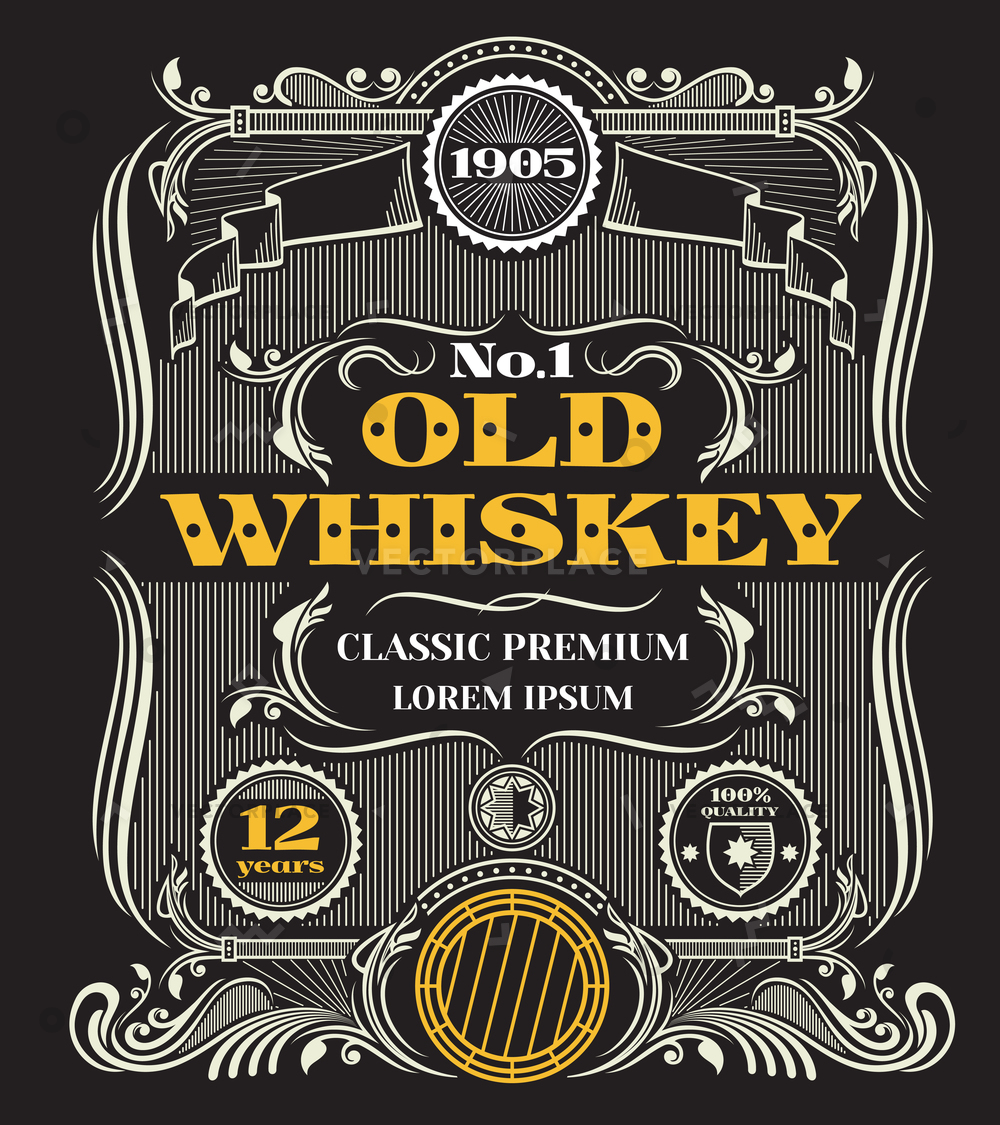 1000x1125 Retro Victorian Whiskey Label Template Emblem Vector Illustration
