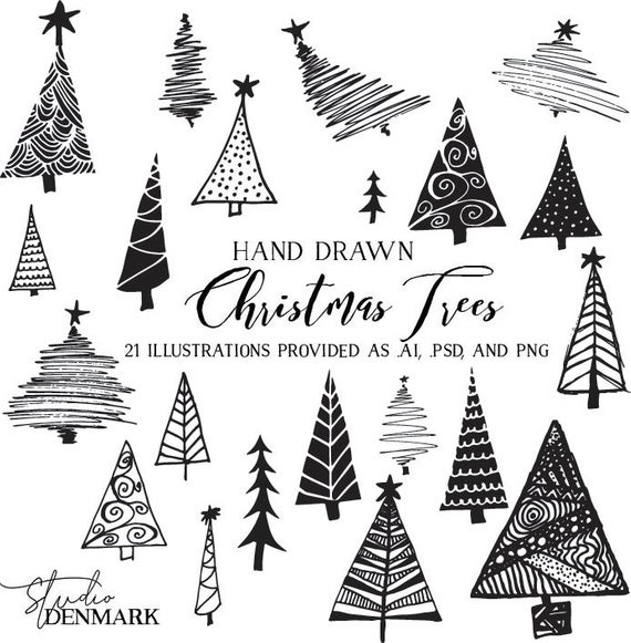 Christmas Trees Vector Clipart Holiday Clip Art Hand Drawn Etsy 570x581 Christmas Trees Vector Clipart Holiday Clip Art Hand Drawn Etsy