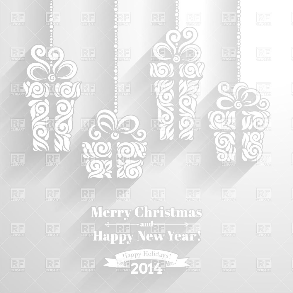 1000x1000 Christmas Postcard With Ornamental Gift Box Made Of White Curls