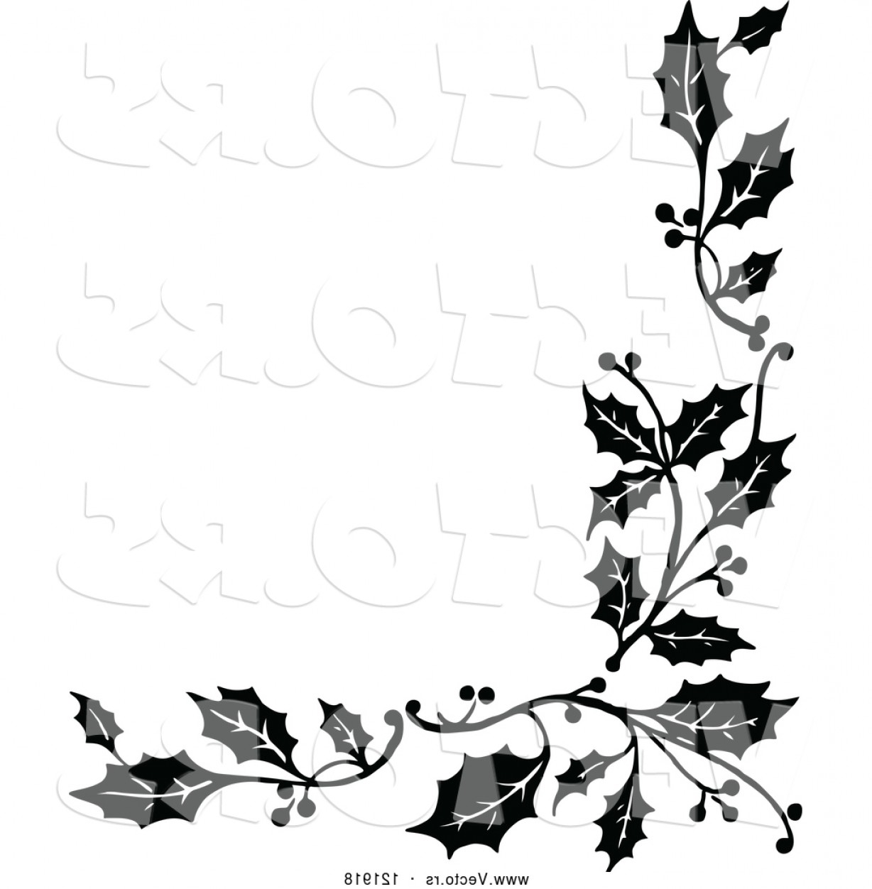 1228x1252 Vector Of Vintage Black And White Corner Border Of Christmas Holly