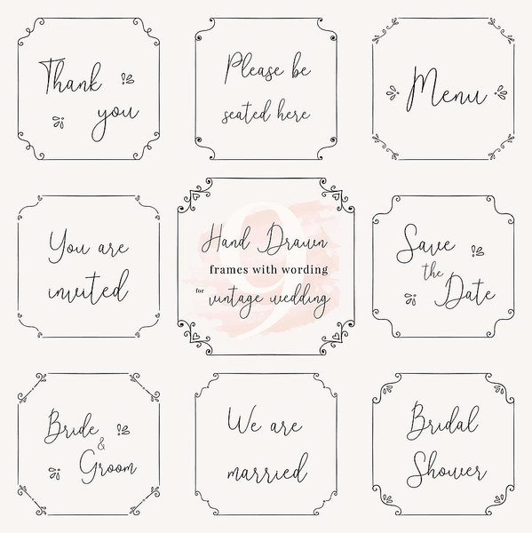 599x600 Hand Drawn Frame Doodle Vintage Wedding Frame Vector Design