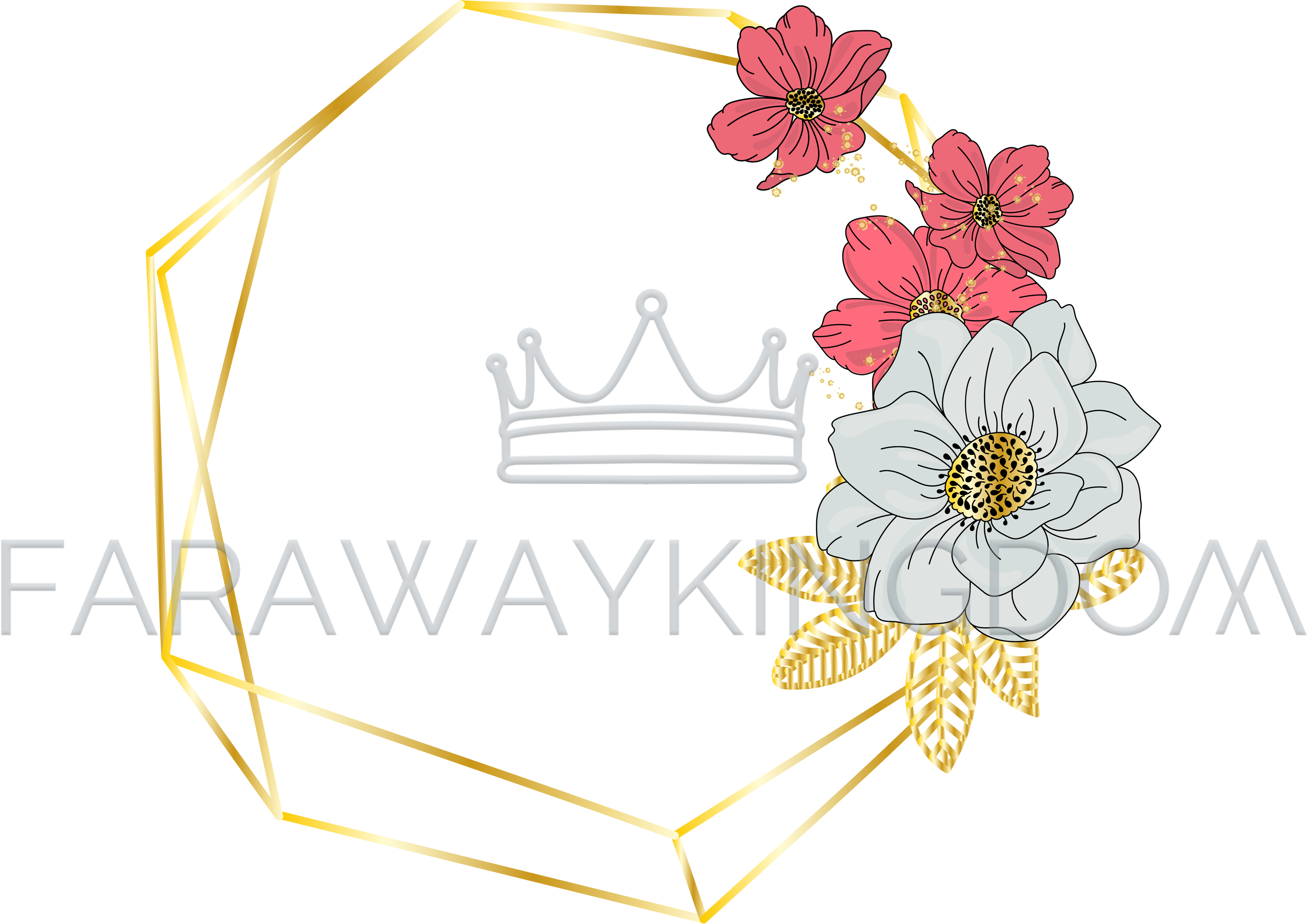 3508x2480 Red White Wedding Floral Golden Frame Vector Illustration Set