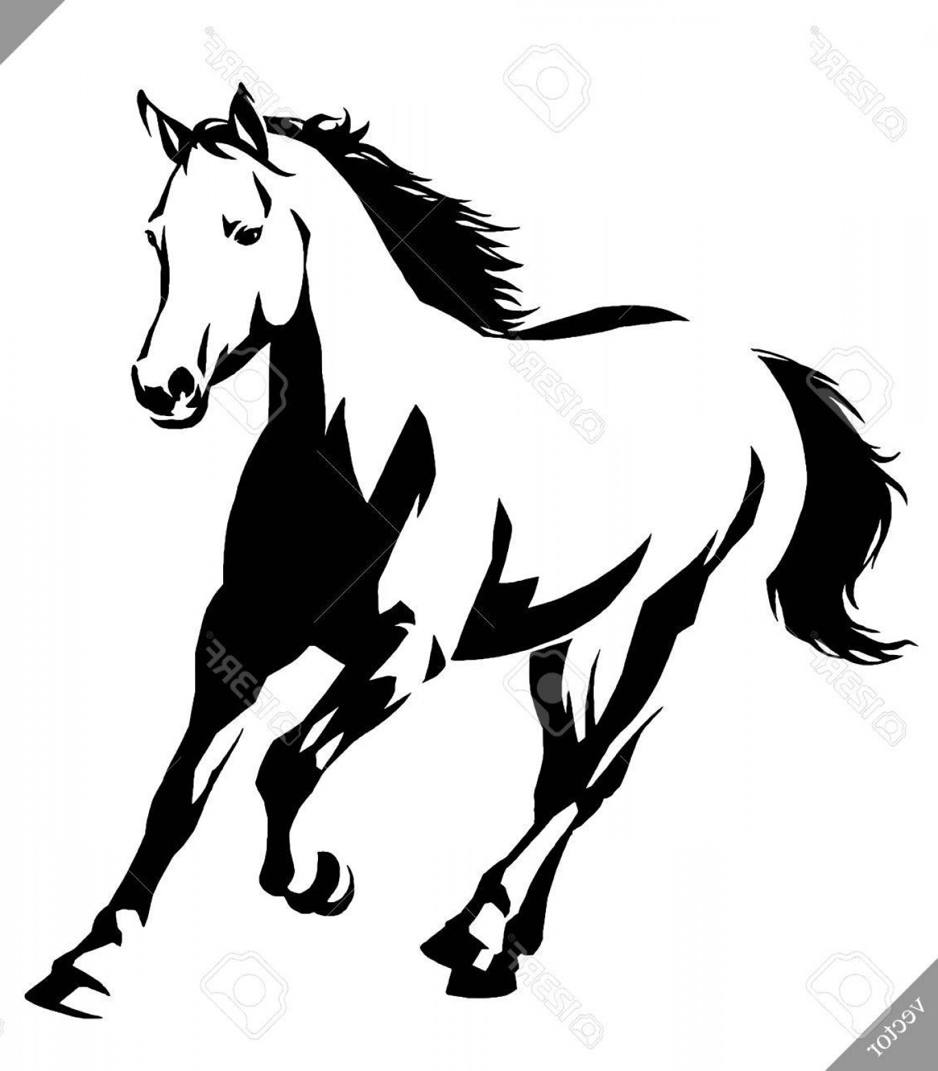 1366x1560 Photostock Vector Black And White Linear Draw Horse Vector