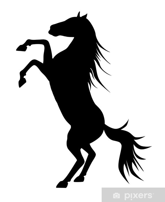 573x700 Rearing Up Graceful Black Silhouette Horse, Vector Against White