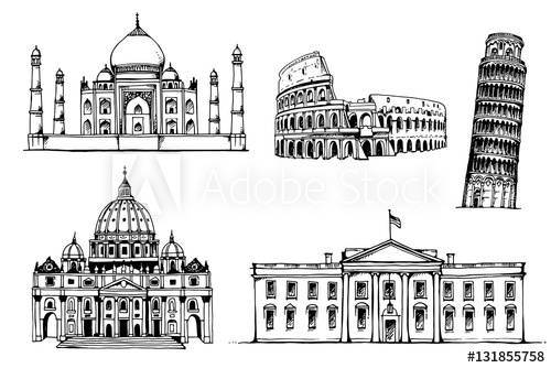 Taj Mahal, Coliseum, Tower Of Pisa, St Peter's Basilica, White 500x334 Taj Mahal, Coliseum, Tower Of Pisa, St Peter's Basilica, White