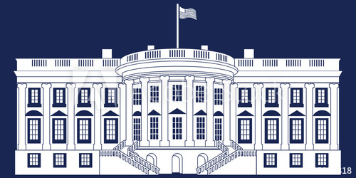 White Silhouette White House Isolated On Blue Background Vector 500x250 White Silhouette White House Isolated On Blue Background Vector