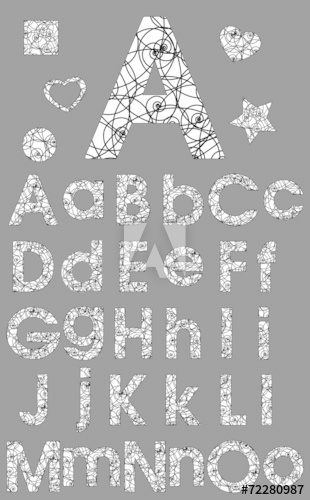 310x500 Alphabet Set, Black And White Ornament Swirl Vector
