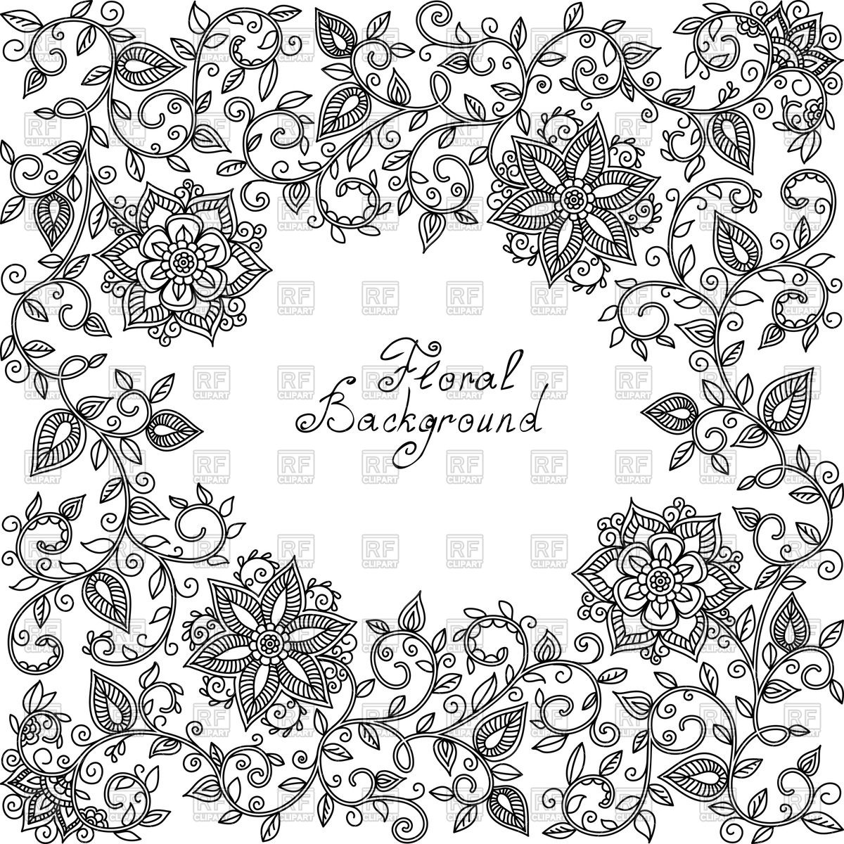 1200x1200 Black And White Floral Pattern Of Spirals And Swirls Vector Image