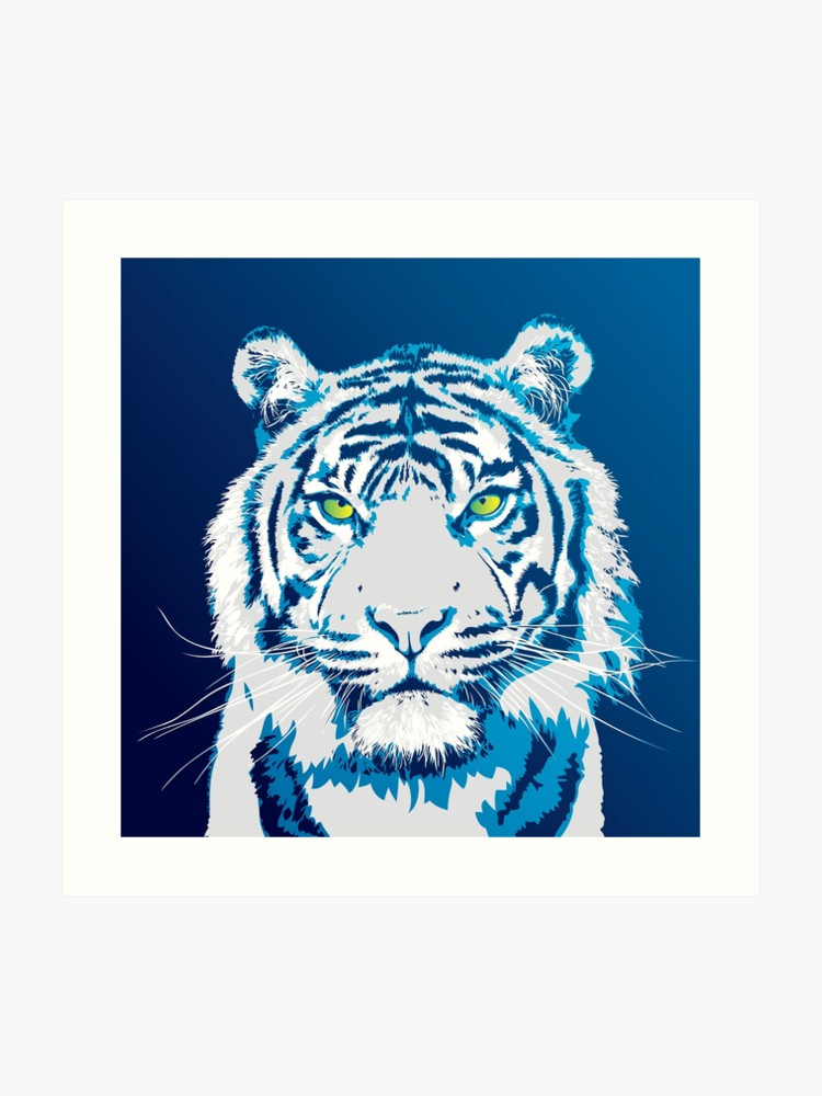 Cool Colorful Blue White Tiger Vector Art Art Print 750x1000 Cool Colorful Blue White Tiger Vector Art Art Print