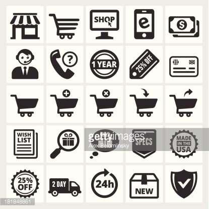 415x414 Online Shopping And Commerce Black White Vector Icon Set Premium