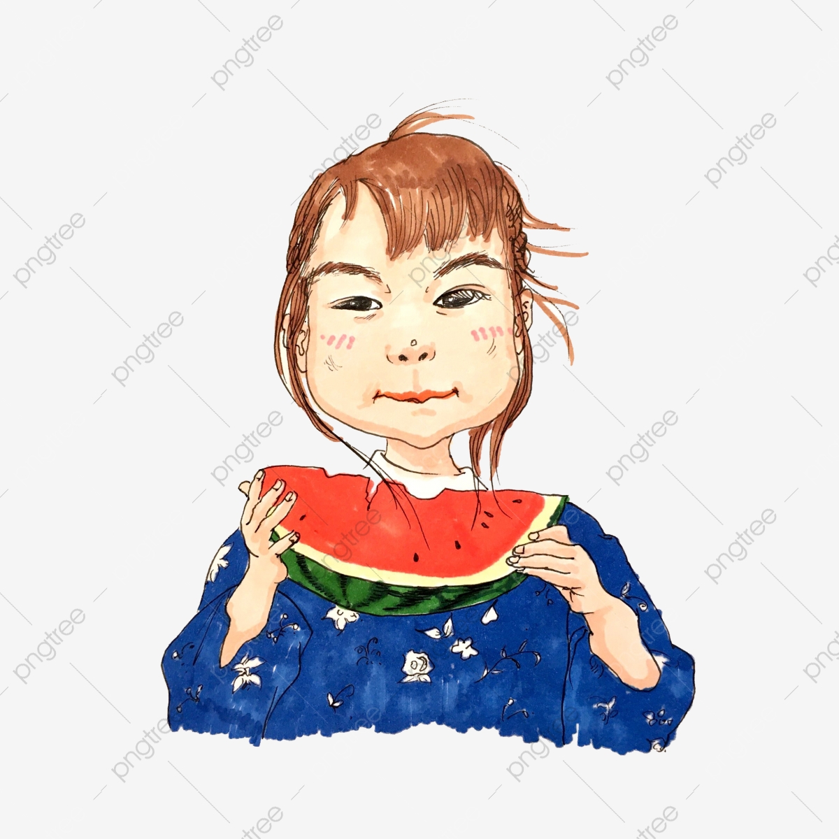 1200x1200 A Child Who Is Eating Watermelon, Vector Diagram, Red Watermelon