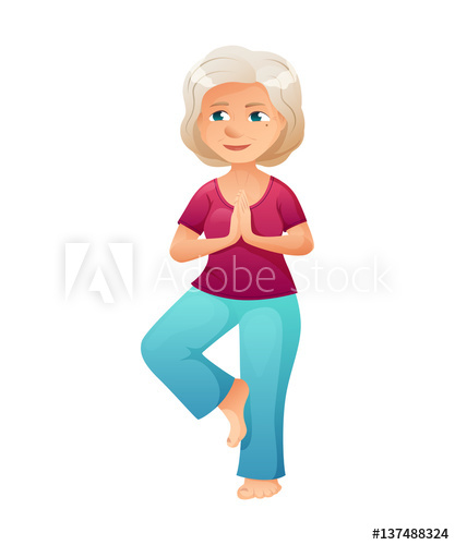 417x500 Vector Illustration Of An Old Active Lady, Who Is Dressed