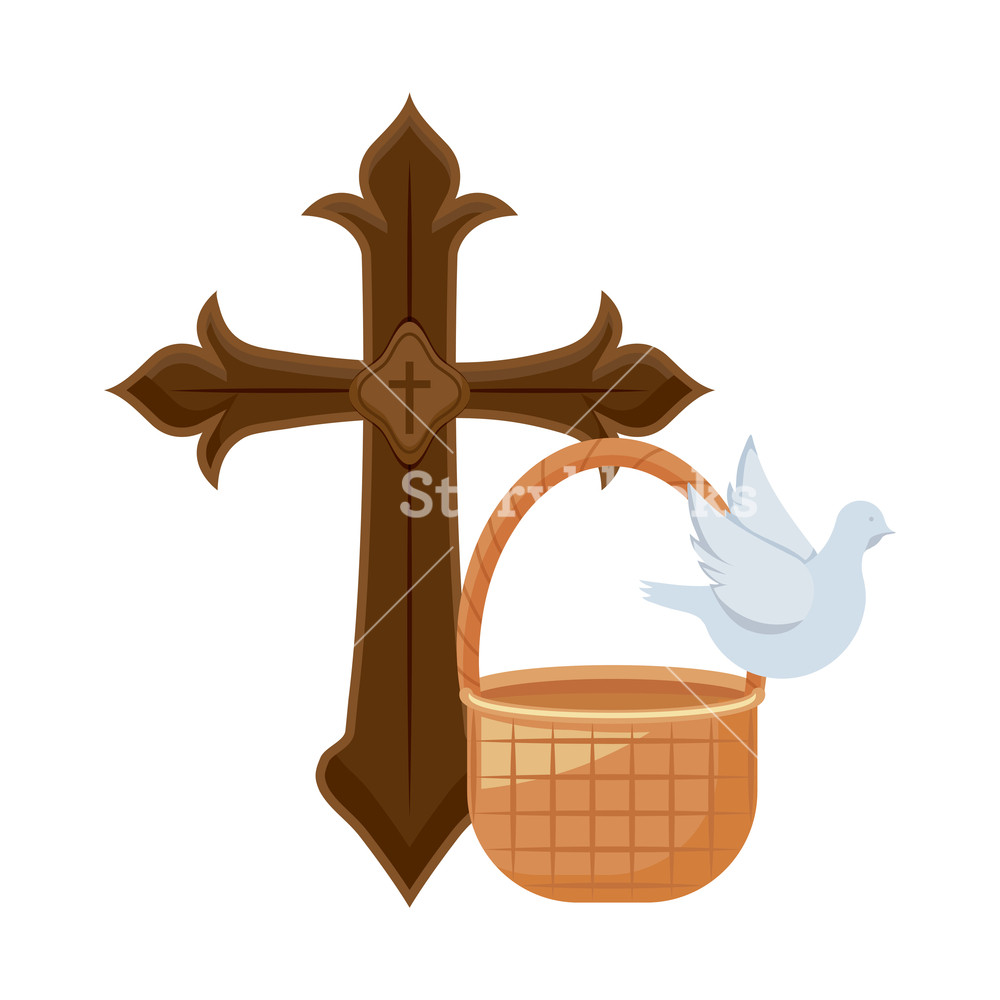 Cross Catholic With Cute Dove And Wicker Basket Vector 1000x1000 Cross Catholic With Cute Dove And Wicker Basket Vector