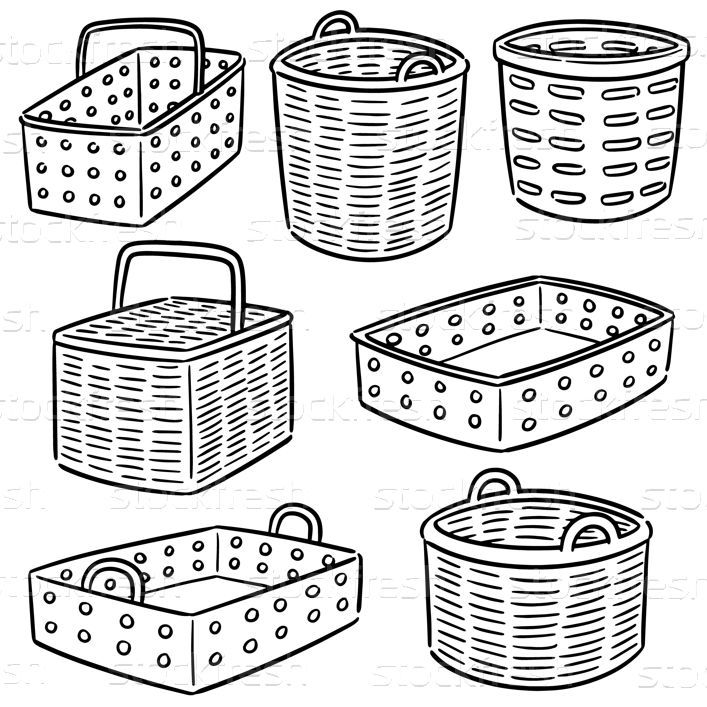 Vector Set Of Plastic And Wicker Basket Vector Illustration 707x707 Vector Set Of Plastic And Wicker Basket Vector Illustration