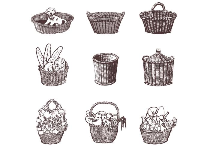 Drawn Wicker Baskets Vector Set 700x490 Drawn Wicker Baskets Vector Set