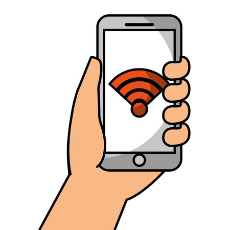 450x450 Hand Holding Smartphone With Wifi Signal, Vector Illustration