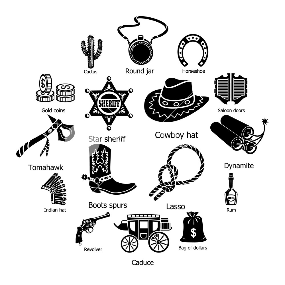 Wild West Icons Set Simple Illustration Of Wild West Vector 1000x1000 Wild West Icons Set Simple Illustration Of Wild West Vector