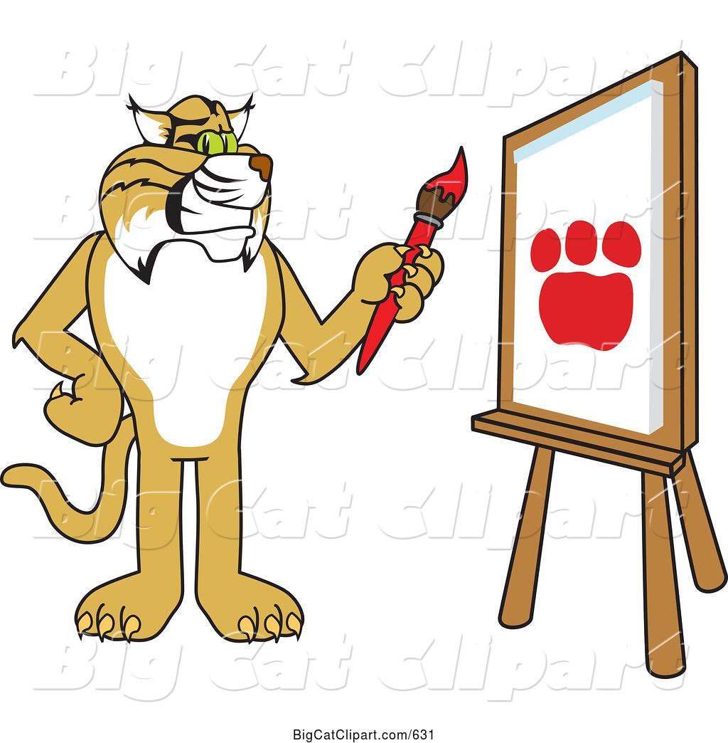 Vector Clipart Of A Cartoon Bobcat Character Painting A Paw Print 1024x1044 Vector Clipart Of A Cartoon Bobcat Character Painting A Paw Print