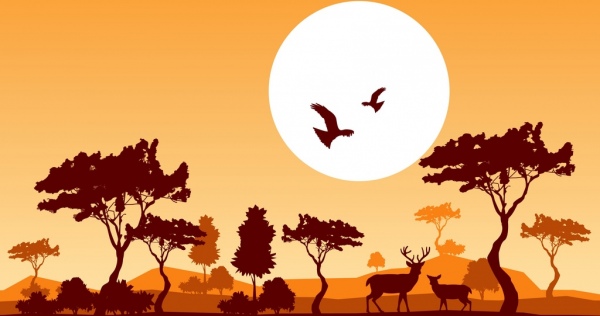 Wildlife Background Reindeer Birds Moon Icons Silhouette Design 600x316 Wildlife Background Reindeer Birds Moon Icons Silhouette Design