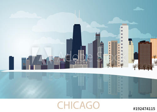 500x357 Winter Panorama Of Chicago City With Skyscrapers, Frozen Lake
