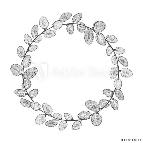 Round Floral Wreath With Willow Vector Illustration With Space 500x500 Round Floral Wreath With Willow Vector Illustration With Space